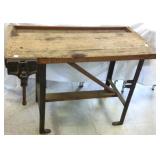 Iron base oak work bench with vise approx.