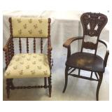 2 antique chairs- carved oak & barley twist