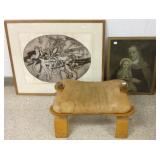 Camel saddle & a framed signed F. Becker