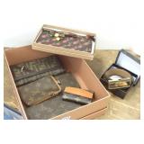 7 marked Vuitton designer items- belt, purses, etc