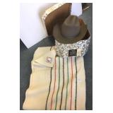 Vintage Pendleton blanket & a Worth cowboy hat