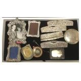 Group miniature sterling, etc frames, silver combs