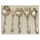5 ornate large sterling serving spoons approx 12