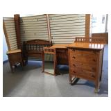 2 maple chests, nightstand, mirror & bed with