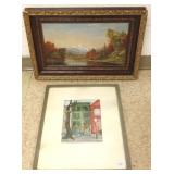 Framed oil on canvas- mountain scene & a