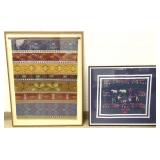 2 large framed ethnic textiles