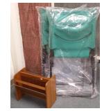 Danish teak magazine rack & 2 folding lawn chairs