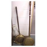 2 brass & wood bed warmers