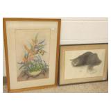 2 framed signed original paintings - cat &