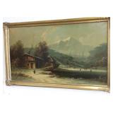 Framed Victorian oil on canvas- skating approx.