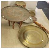 Group of large Persian brass trays with 3