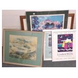 Group of framed items including Hastings Bridge,
