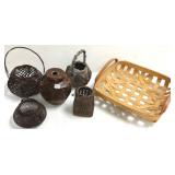 Group vintage baskets & a walnut vase