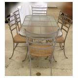 Glass & metal patio table with 6 chairs