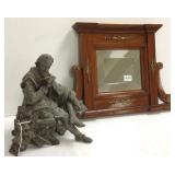 Small Victorian beveled mirror with bronze trim &