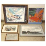 5 framed artworks including Leroy Neiman print,
