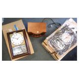 2 wall clocks in boxes & Emerson CD / radio player