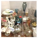 Group of small porcelain figures, glassware,