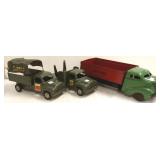 2 Buddy L Army trucks & early steel dump truck