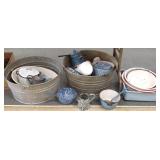 Group of enamelware, pots, pans, etc