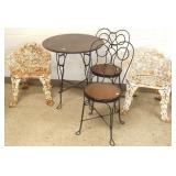 Ice cream table & 2 ice cream chairs & 2 cast iron