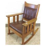Antique pegged mission oak rocker with arms