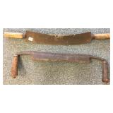 2 antique hand forged draw knives - 1 is