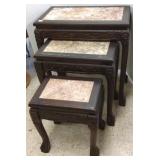 Set of 3 oriental carved nesting tables with