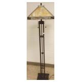Arts & crafts style floor lamp with leaded shade