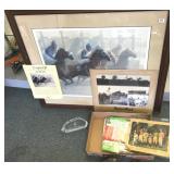 Group of horse racing items including prints,