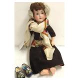 24" A.M. bisque head doll with vintage Dutch