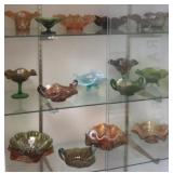 Group of vintage carnival glass bowls, etc.