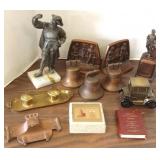 11 metal items- figures, inkwells, etc