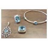 4 designer blue topaz jewelry items
