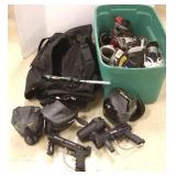 Large group of roller blades & paint ball etc.
