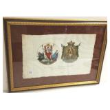 Framed hand colored heraldic Napoleonic