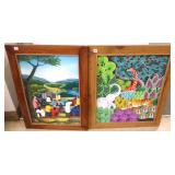 2 signed Haitian art oils on canvas approx. 23" x