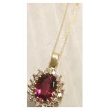 14K pendant set with diamonds & pink tourmaline on