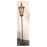 Vintage iron floor lamp with slag glass shade