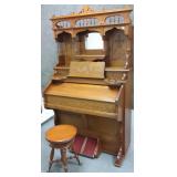 Antique Victorian fancy pump organ with stool