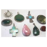 9 sterling pendants set with stones- 2 signed