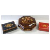 3 inlaid wood musical jewelry boxes