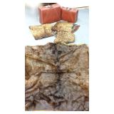 Horse sleigh blanket, fur pieces & vintage