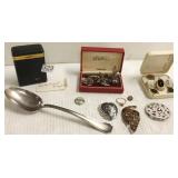 Group including assorted jewelry, sterling spoon,