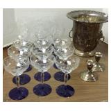 18 cobalt base stems, champagne cooler &