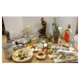 Group including pottery, weighted sterling, stone