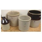 4 stoneware crocks- Red Wing, etc