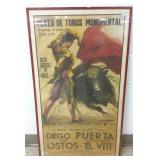 Vintage framed bull fighting poster- 1960