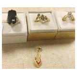 3- 14k rings & a flip flop pendant approx 10.8g