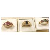 3- 10k rings set with rubies, etc approx 12.8g
